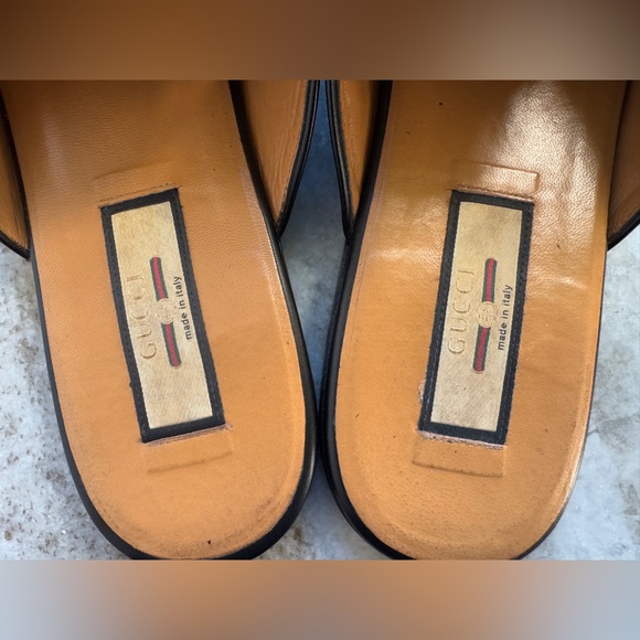 GUCCI PRINCETOWN BLACK LEATHER WEB TASSEL SLIPPER MULE 13/ 13.5 US LOAFER PARIDE - Picture 9 of 12